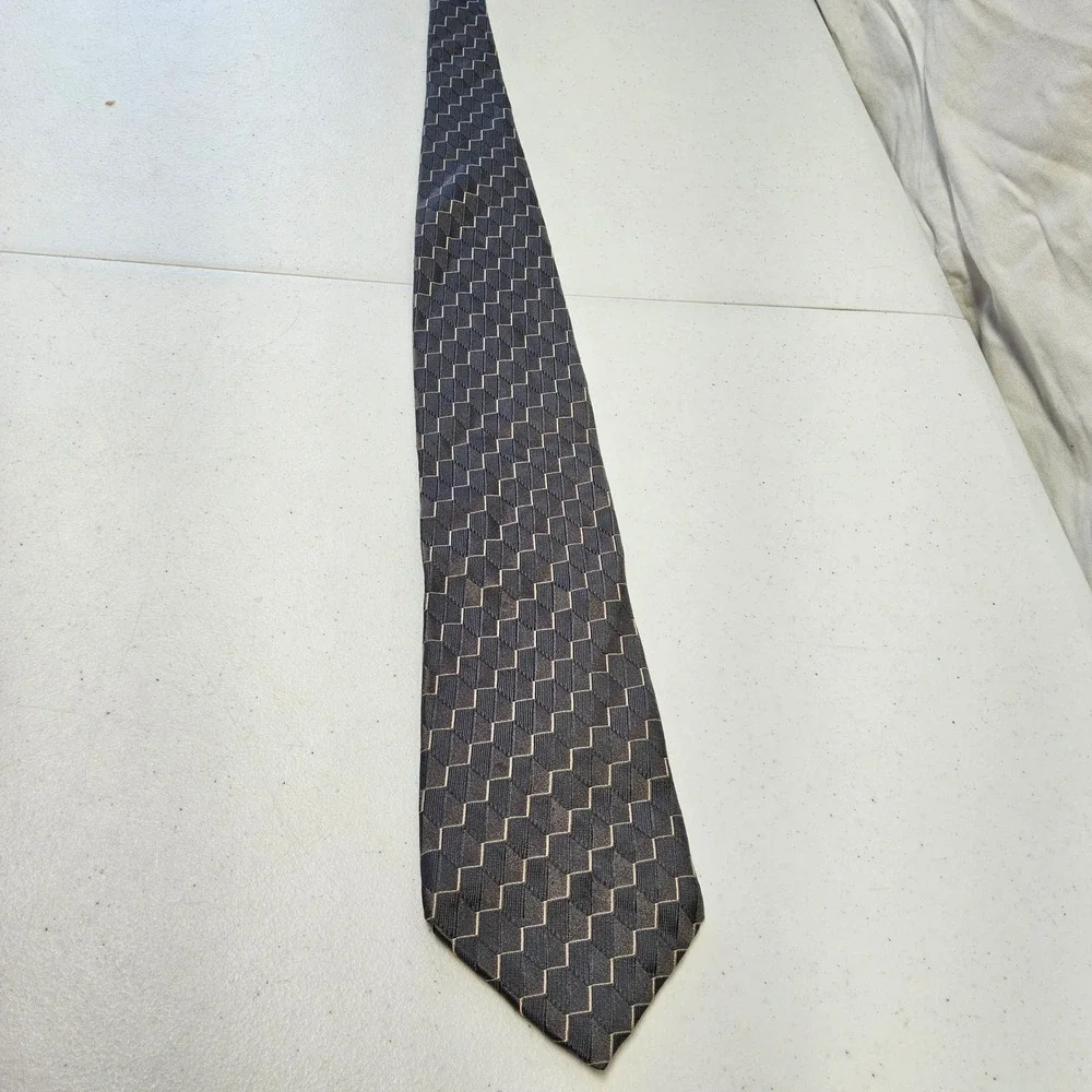 Innocenti Tom James Necktie‎ Mens Grey Silk Geometric Woven Made in USA
